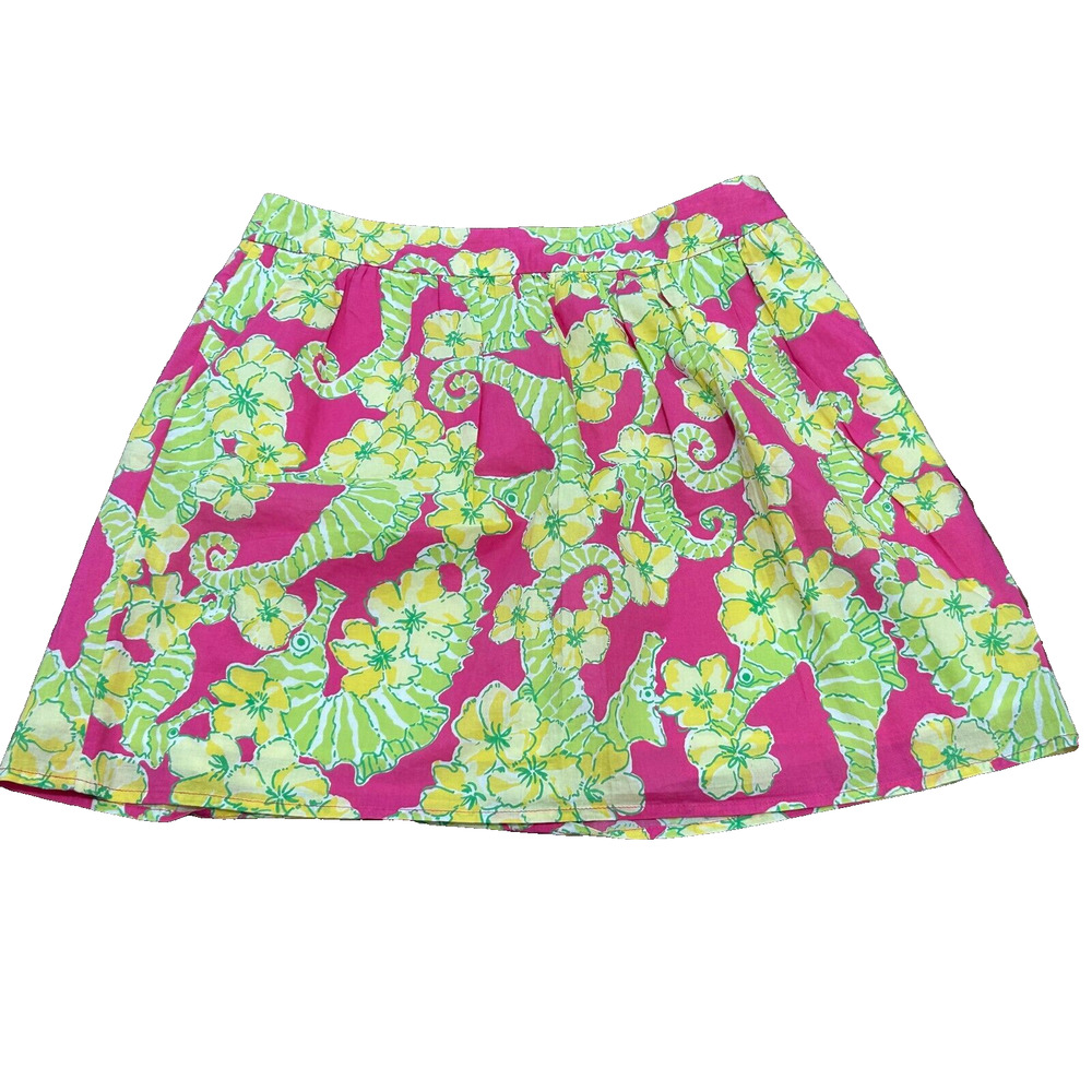Lilly Pulitzer Womens Pleated Lined Mini Skirt Pink in Seahorse & Flowers Size 4